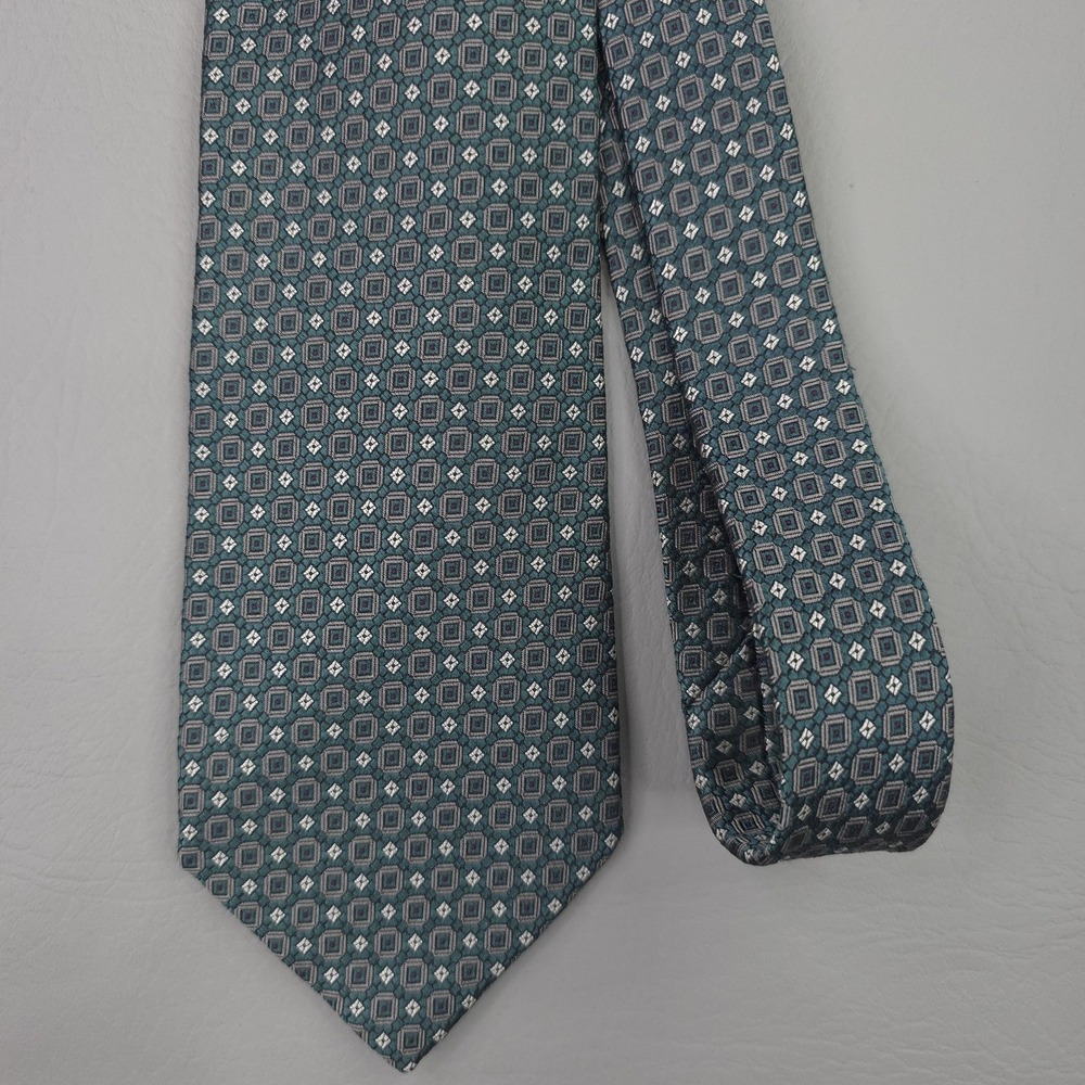 Brooks Brothers Tie Mens One‎ Size Green Silk Geometric Woven Short USA Necktie